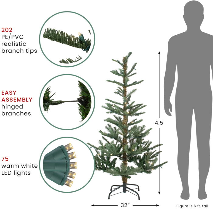 Northlight Real Touch™️ Pre-Lit Slim Nordmann Artificial Christmas Tree - 4.5' - Warm Clear LED - Image 5