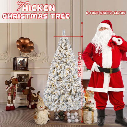 5 FT Pre-Lit Christmas Tree Snow Flocked Full Prelighted Artificial Xmas Tree Hinged Pine Tree w/ Metal Stand,8 Lighting Modes - Image 4