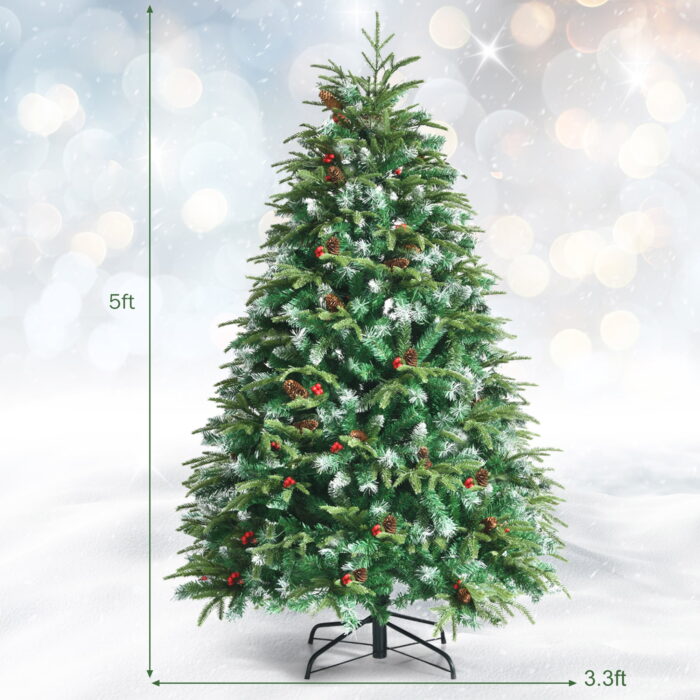 Gymax 5 FT Pre-Lit Artificial Christmas Tree Hinged Xmas Tree w/ 11 Flash Modes - Image 2