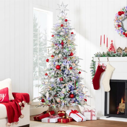 Best Choice Products 6ft Pre-Lit Flocked Artificial Aspen Noble Fir Christmas Tree w/ 1,350 Branch Tips, 300 LED Lights - Image 2