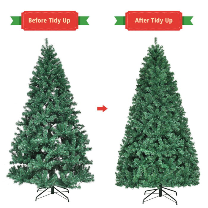 Gymax 7.5FT Pre-Lit Christmas Tree Hinged Artificial Tree w/ Metal Stand LED Lights - Image 9