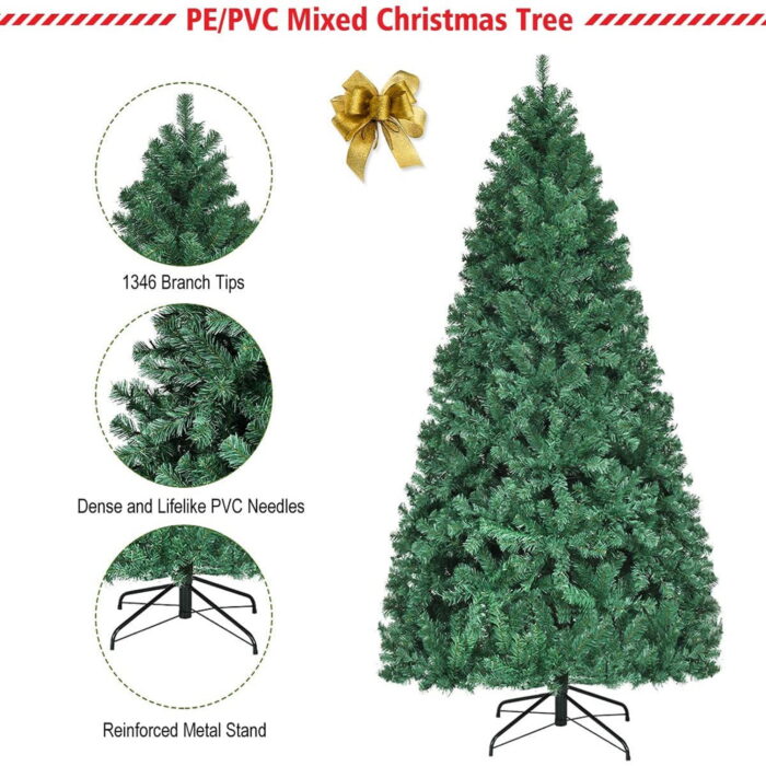 Gymax 7.5FT Pre-Lit Christmas Tree Hinged Artificial Tree w/ Metal Stand LED Lights - Image 10