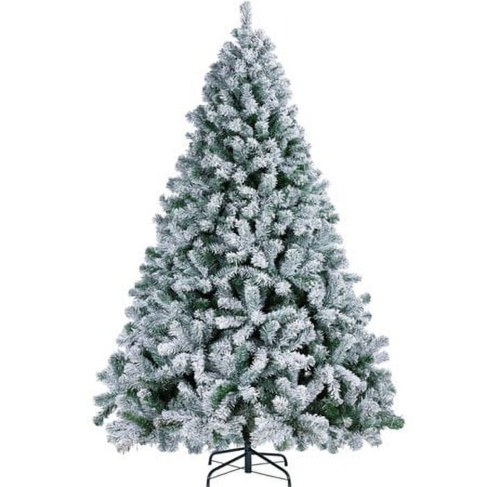 Yaheetech 7.5Ft Pre-lit Flocked Artificial Christmas Tree with Foldable Stand and Warm Lights, Green - Image 4