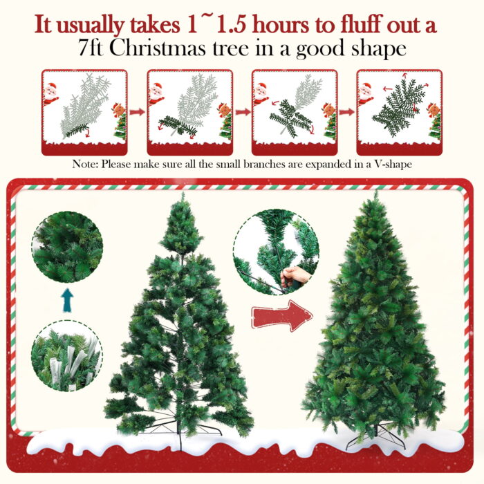 Posrue 7.5FT Holiday Christmas Tree, Green PVC Artificial Spruce Xmas Trees with 1600 Branch Tips, Un-Lit - Image 3
