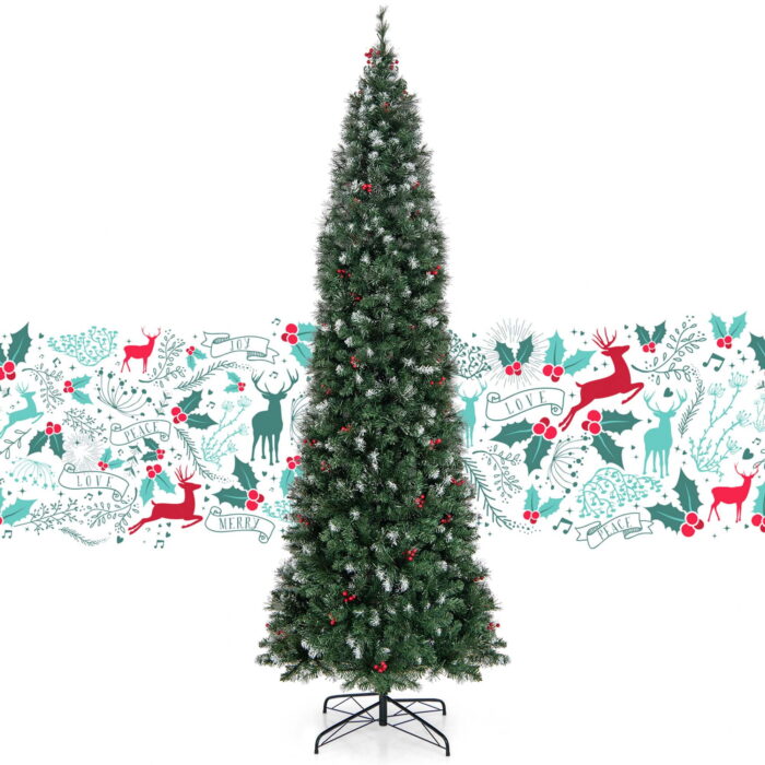 Costway 9 FT Pre-Lit Christmas Tree Slim Pencil Hinged with 500 Lights & 1298 Branch Tips - Image 10