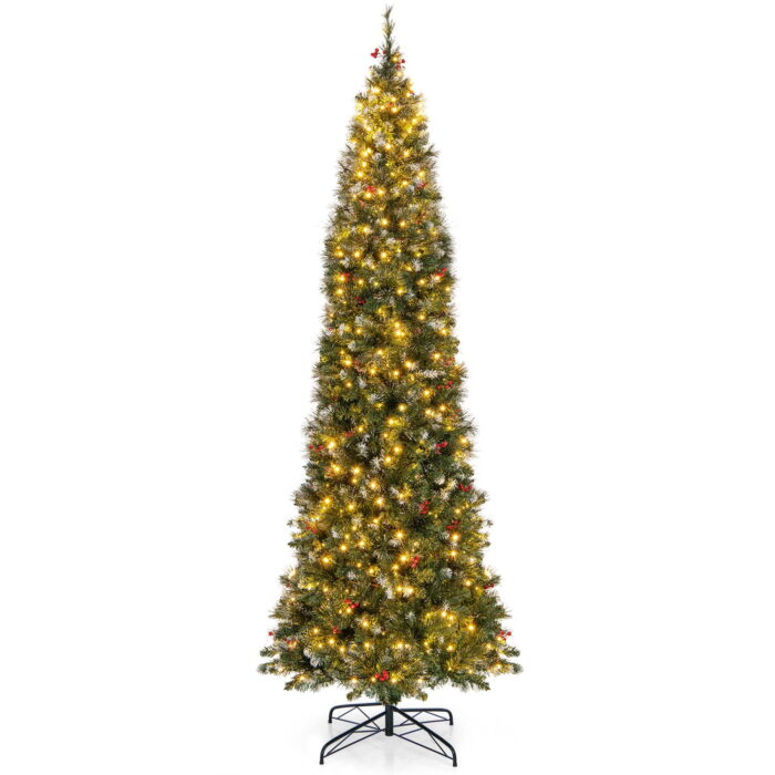 Costway 9 FT Pre-Lit Christmas Tree Slim Pencil Hinged with 500 Lights & 1298 Branch Tips - Image 9