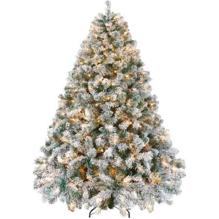 Yaheetech 7.5Ft Pre-lit Flocked Artificial Christmas Tree with Foldable Stand and Warm Lights, Green - Image 8
