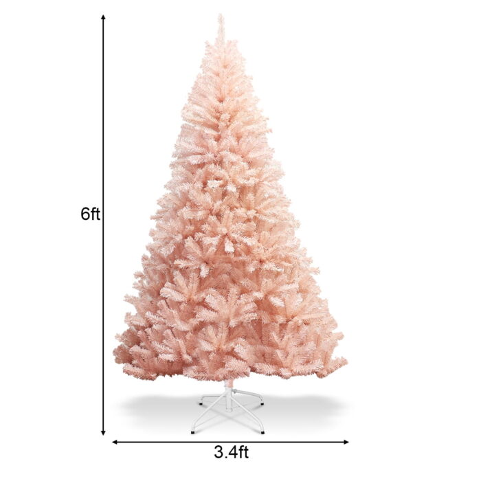 Costway 6ft Pink Christmas Tree Hinged Full Fir Tree Metal Metal Season,Pink - Image 4