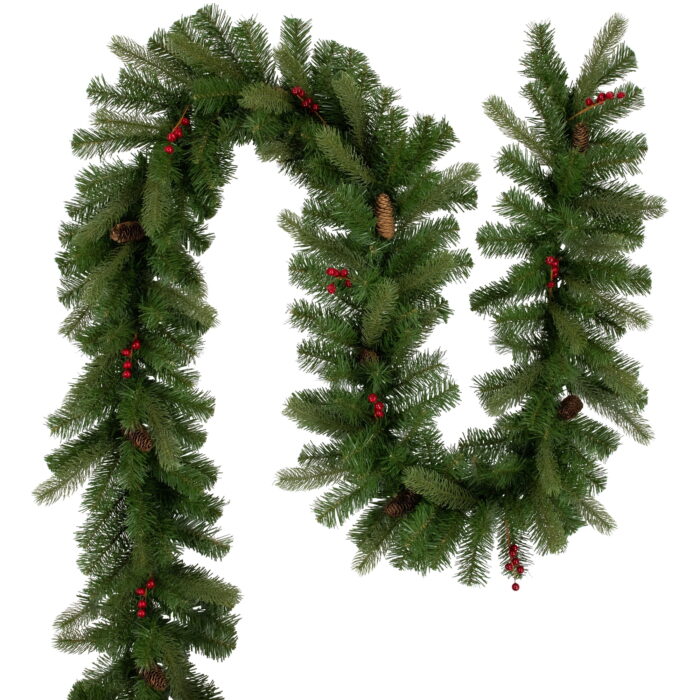 Northlight Real Touch™️ Noble Fir Commercial Christmas Garland with Berries - Unlit - 25' x 12"