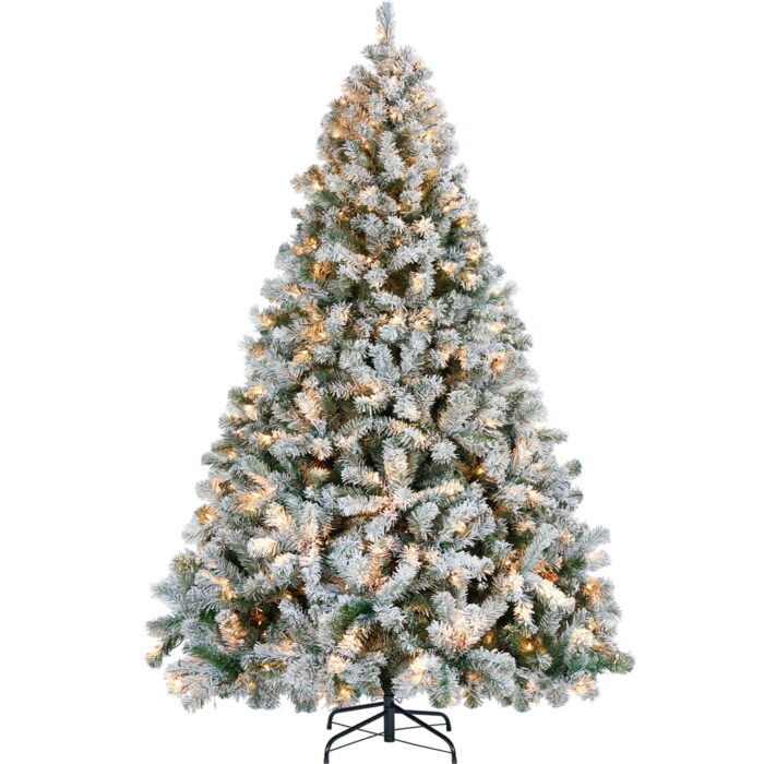 Yaheetech 7.5Ft Pre-lit Flocked Artificial Christmas Tree with Foldable Stand and Warm Lights, Green