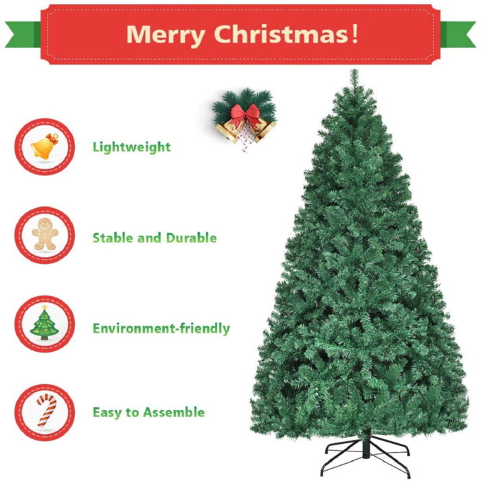 Gymax 7.5FT Pre-Lit Christmas Tree Hinged Artificial Tree w/ Metal Stand LED Lights - Image 6
