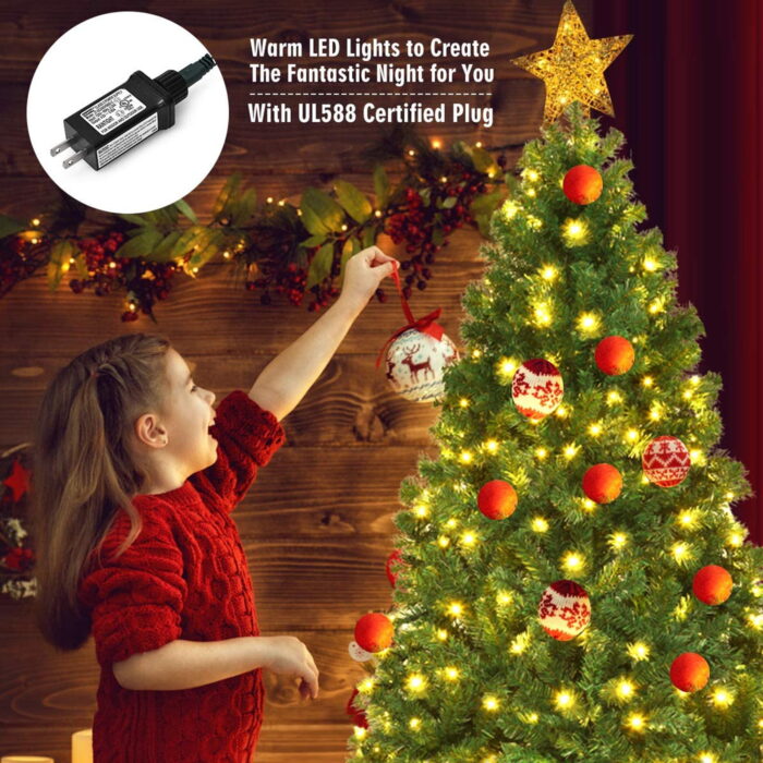 Gymax 7.5FT Pre-Lit Christmas Tree Hinged Artificial Tree w/ Metal Stand LED Lights - Image 7