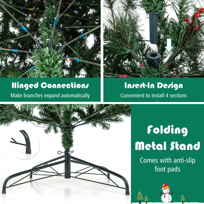 Costway 9 FT Pre-Lit Christmas Tree Slim Pencil Hinged with 500 Lights & 1298 Branch Tips - Image 6