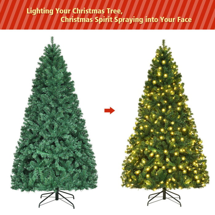 Gymax 7.5FT Pre-Lit Christmas Tree Hinged Artificial Tree w/ Metal Stand LED Lights - Image 8