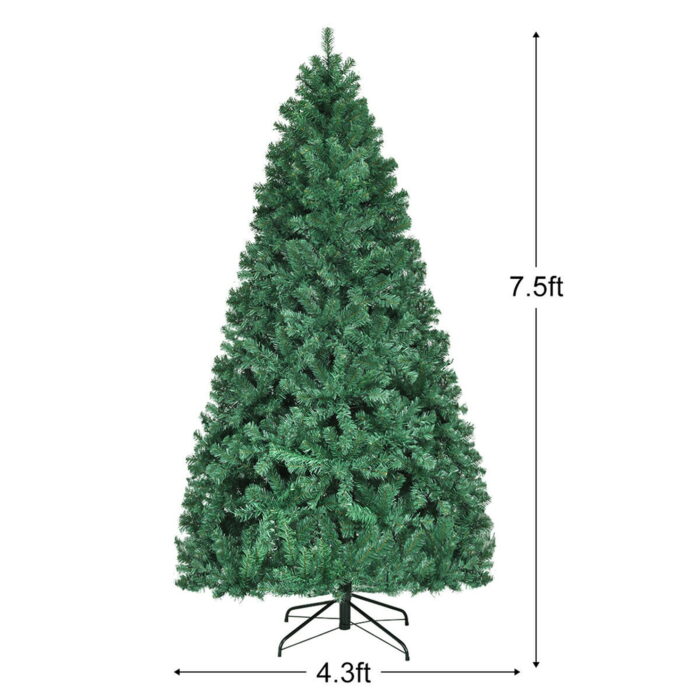 Gymax 7.5FT Pre-Lit Christmas Tree Hinged Artificial Tree w/ Metal Stand LED Lights - Image 2