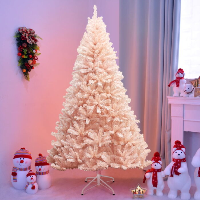 Costway 6ft Pink Christmas Tree Hinged Full Fir Tree Metal Metal Season,Pink - Image 3