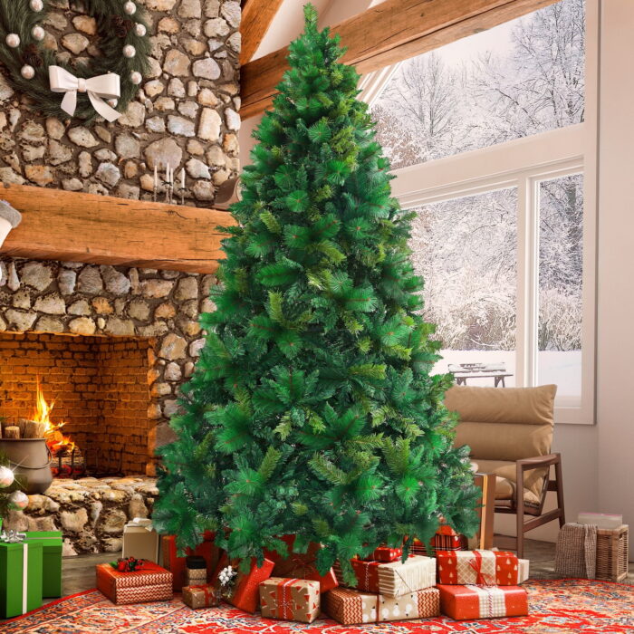 Posrue 7.5FT Holiday Christmas Tree, Green PVC Artificial Spruce Xmas Trees with 1600 Branch Tips, Un-Lit
