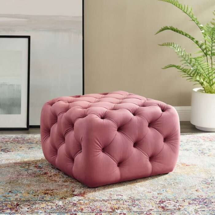 Anthem Tufted Button Square Performance Velvet Ottoman