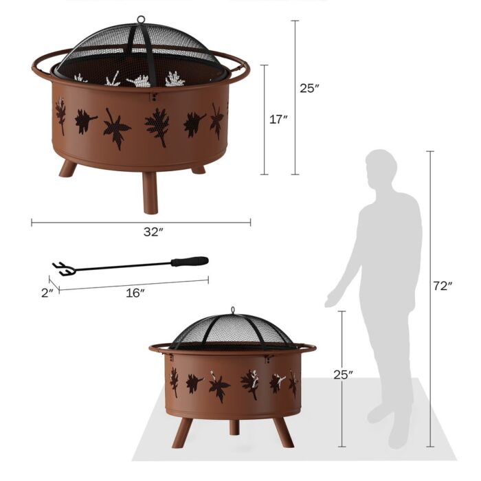 32" Wood Burning Outdoor Fire Pit by Pure Garden - 32 x 32 x 25