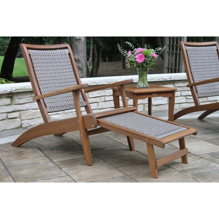 Eilana Grey Wicker and Eucalyptus Lounge Chair with Built-in Ottoman