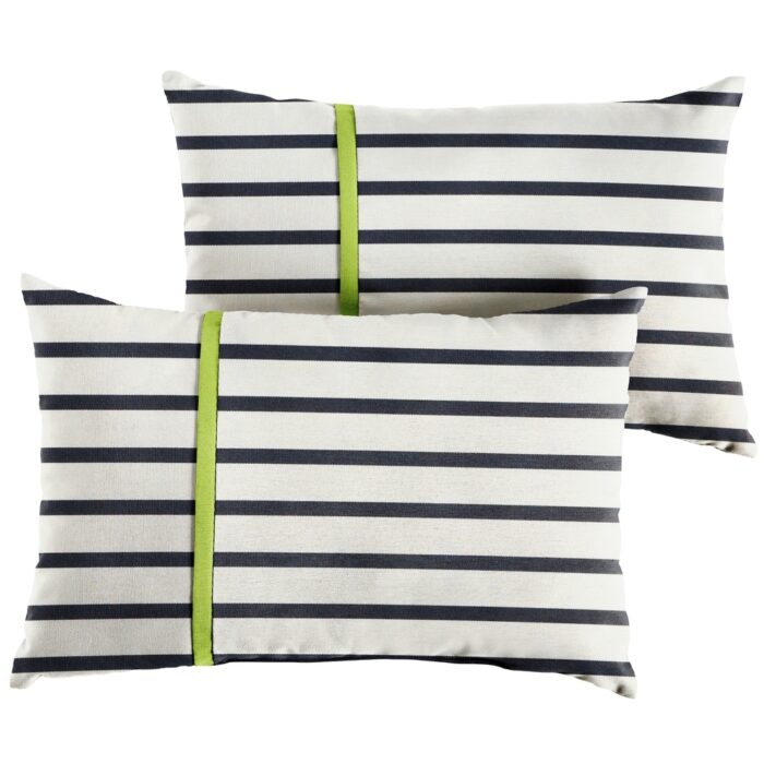 Sunbrella Blue Stripes with Macaw Green Indoor/Outdoor Lumbar Pillows Set of 2