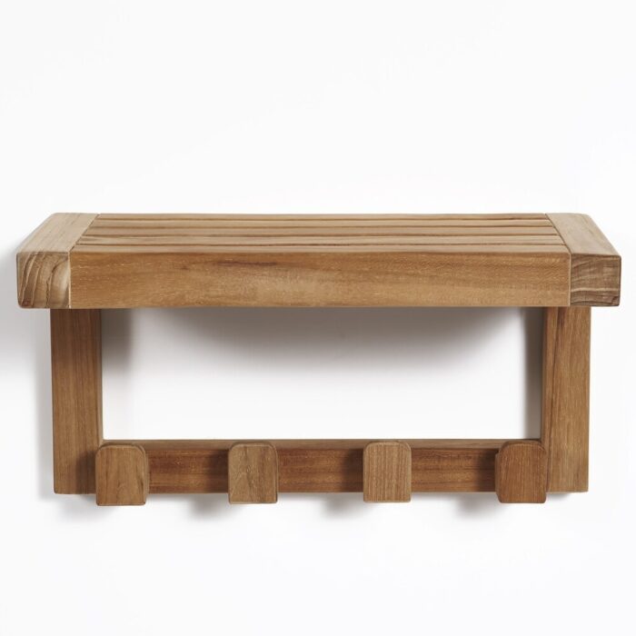 Teak Wall Shelf with 4 hooks - Image 2
