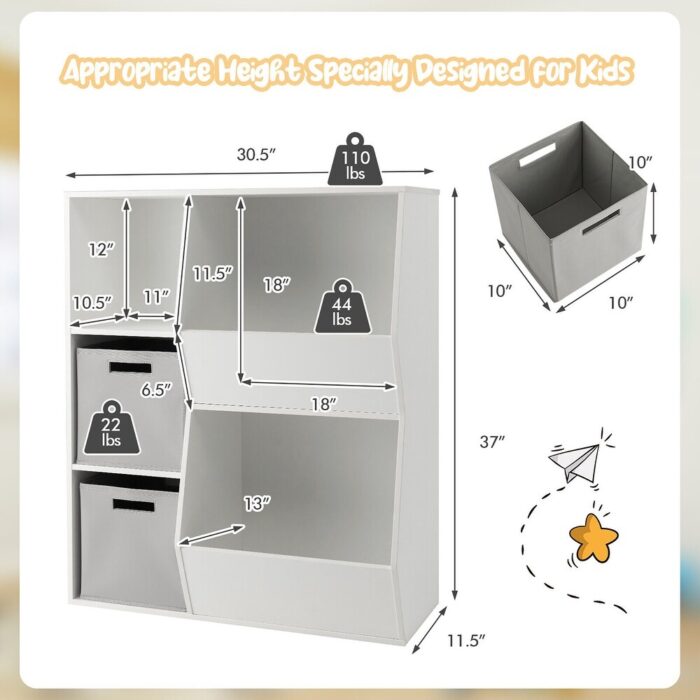 Gymax Kids Toy Storage Organizer 5 Cubbies Wooden Bookshelf Display - Image 2