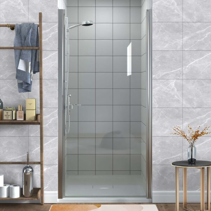 AUKFA Pivot Frameless Glass Shower Door, Silver