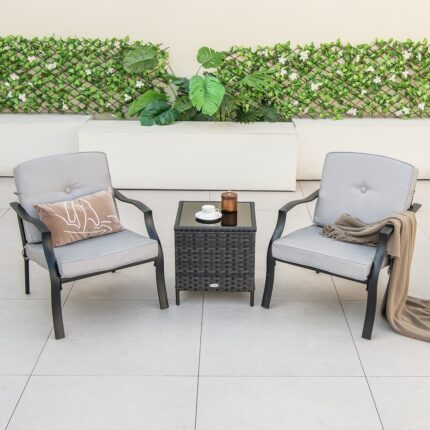 2 Piece Patio Metal Chairs with Seat and Back Cushions - 26" x 30" x 29" - Image 2