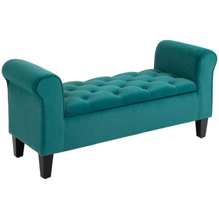 HOMCOM Button-Tufted Storage Ottoman Bench, Upholstered Bed Bench with Rolled Armrests for Bedroom, Living Room or Hallway - Image 2