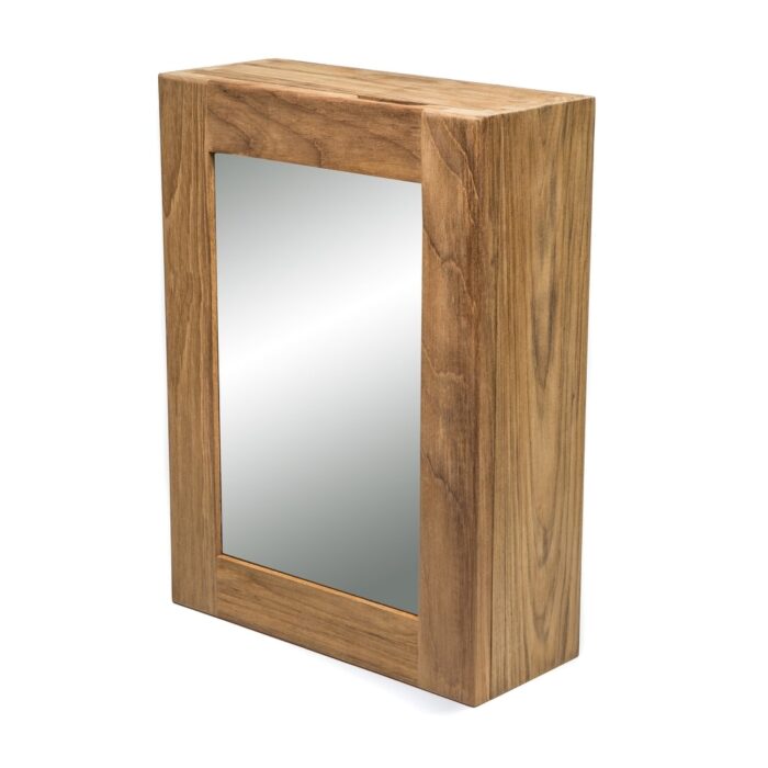 Traditional Solid Teak Hanging Mirrored Medicine Cabinet - 15" X 11" X 4.50"