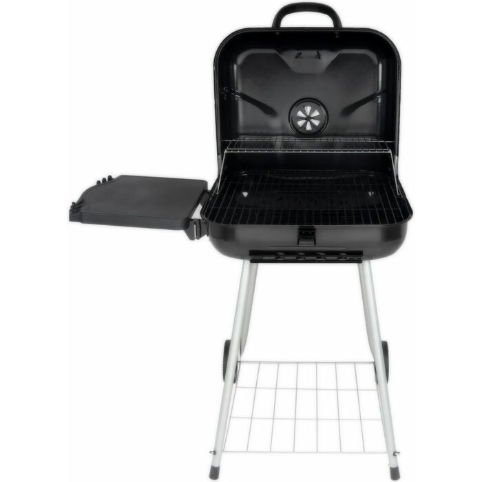 22" Square Black Charcoal Grill with Foldable Side Shelves
