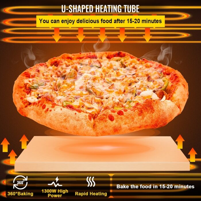 VEVOR 14'' Commercial Pizza Oven Countertop 110V Stainless Steel Electric Pizza Oven with Stone and Shelf - Image 2