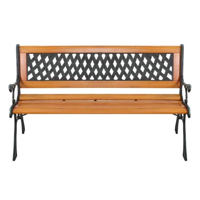 49" Patio Porch Chair Deck Hardwood Cast Iron Garden Bench - Image 2