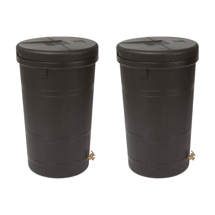 Good Ideas Aspen 50 Gal Rain Barrel Rain Collector Saver w/Brass Spigot (2 Pack) - 14