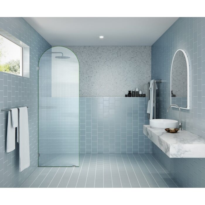 Maven 28 in. x 86.75 in. Fully Frameless Glass Shower Panel - Arched Fluted Single Fixed Panel - Image 2