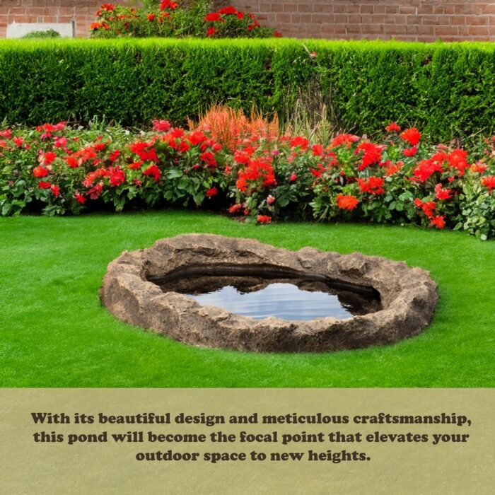 Small Flower Faux Rock Fiberglass Garden Decorative Water Pond, 17 Gallon Sandstone Outdoor Patio Bed Waterfall Pond - Image 2