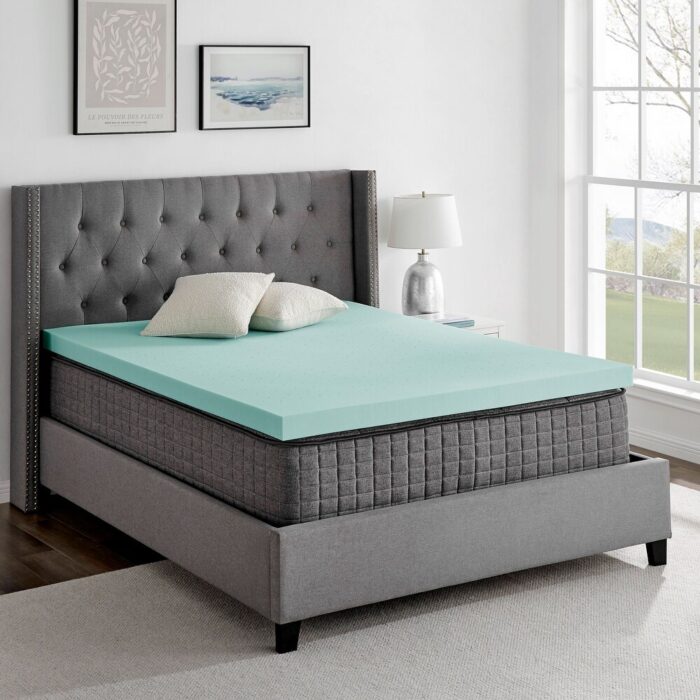 RunFine 3 Inch Upgrade Ventilated Cooling Gel Memory Foam Mattress Toppers, Green - Image 2