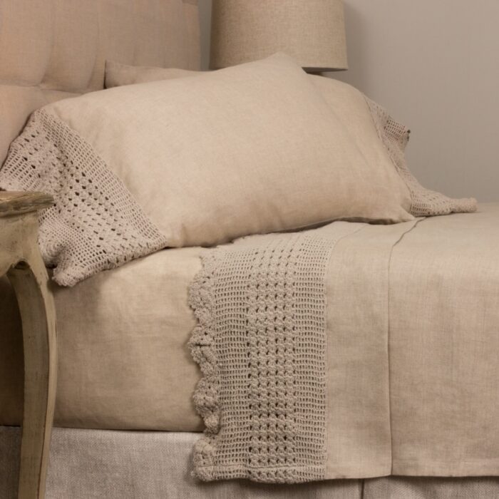 Evelyn Linen Crochet Pillowcase Set - Image 2