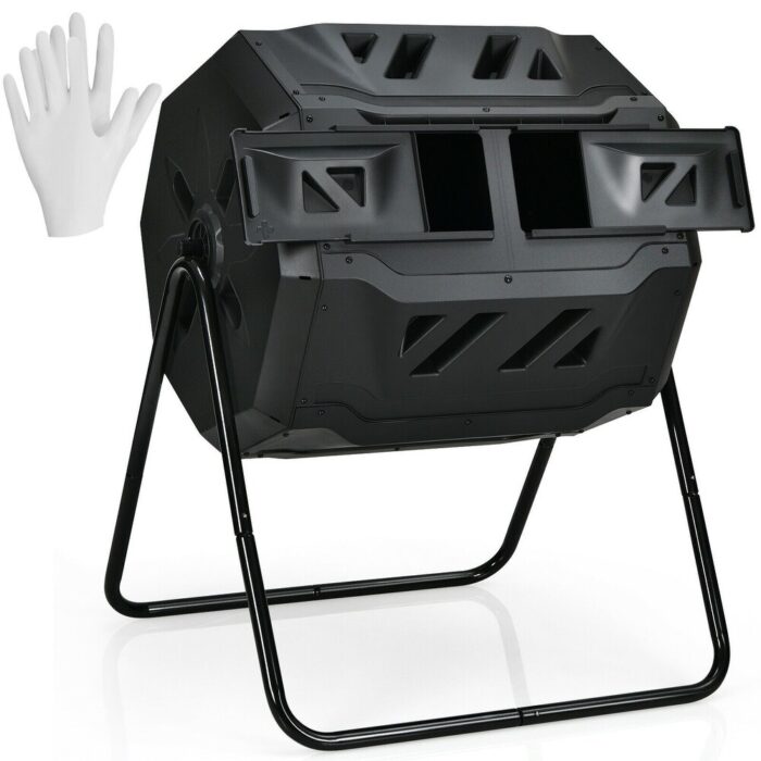 43 Gallon Composting Tumbler Compost Bin with Dual Rotating Chamber - 29" x 27.5" x 36.5" (L x W x H)