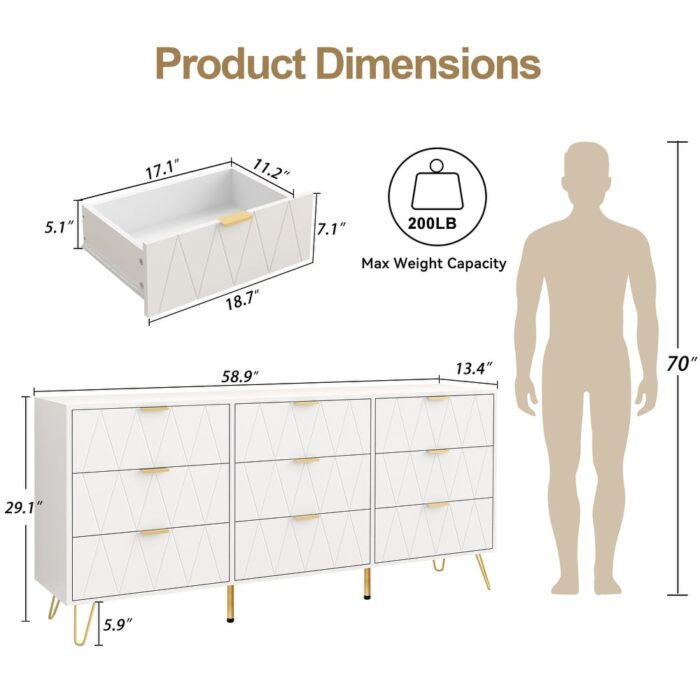 9 Drawers Chest Of Dresser Storage Tower Cabinet Bedroom Organizer - Image 2