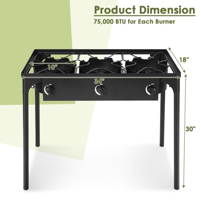 High-Performance 225,000 BTU Portable Propane Triple Burner Gas Stove - 34" x 18" x 30"(L x W x H) - Image 2