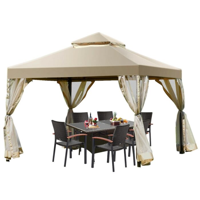Outdoor 2-Tier 10' x 10' Screw-free Structure Shelter Awning Gazebo Canopy - Image 2