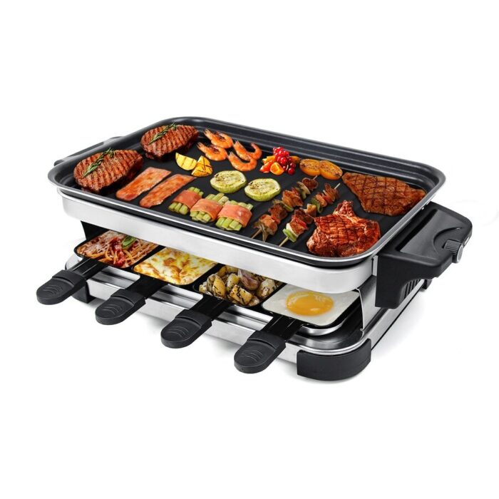2-tier BBQ Plate with 8 Baking Trays Outdoor Grill Non-Adhesive Baking Tray Smokeless Grill Griddle Station with Side Shelf - Image 2