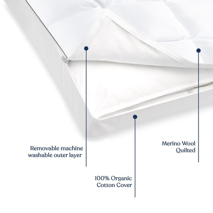 Delara Merino Wool Quilted 3in1 Adjustable Pillow Organic Cotton Cover Baffle Box Construction, Sleep Pillow - Image 2