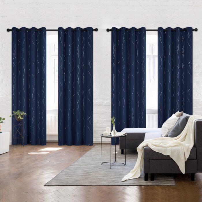 Deconovo Silver Line and Dots Curtains(4 Panel)