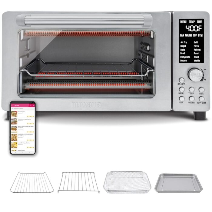 Digital Toaster Oven, 1800W 21-Qt Countertop Convection Oven & Air Fryer Combo, 50°-450°F Temp Controls, Dual Zone Cooking