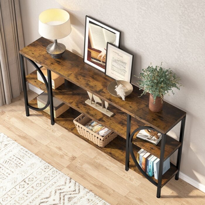 70.86 Inch Extra Long Sofa Table, 3 Tier Narrow Console Table with Storage Shelves - Image 2