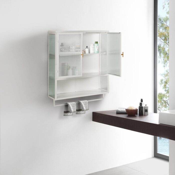 Wall Cabinet 2-tier Storage Cabinet with Open Shelf and Towel Rack