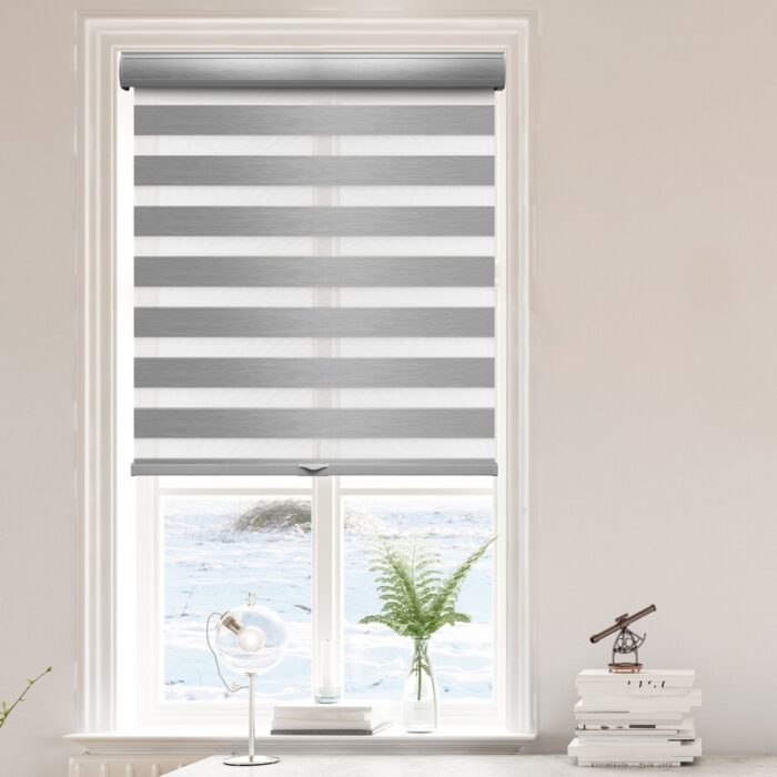 Lumi Cordless Zebra Blinds White/ Gray Fabric Roller Light Filtering - Image 2